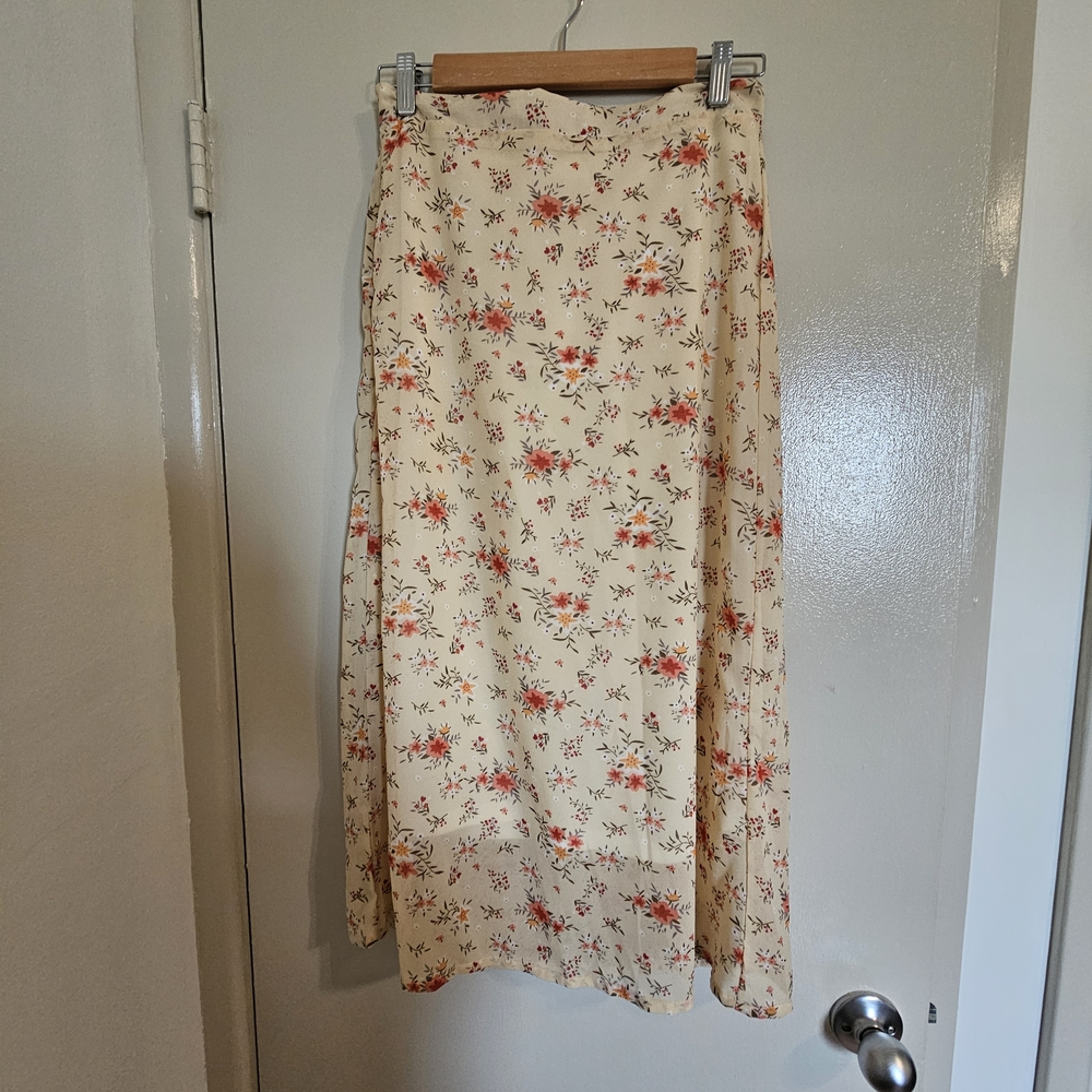 Amazon Essentials Cream Floral Midi Skirt